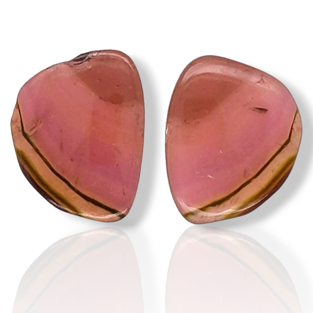 1 Pair Of Natural Watermelon Tourmaline Slice | Size:18x14mm | With Certificate - The LabradoriteKing