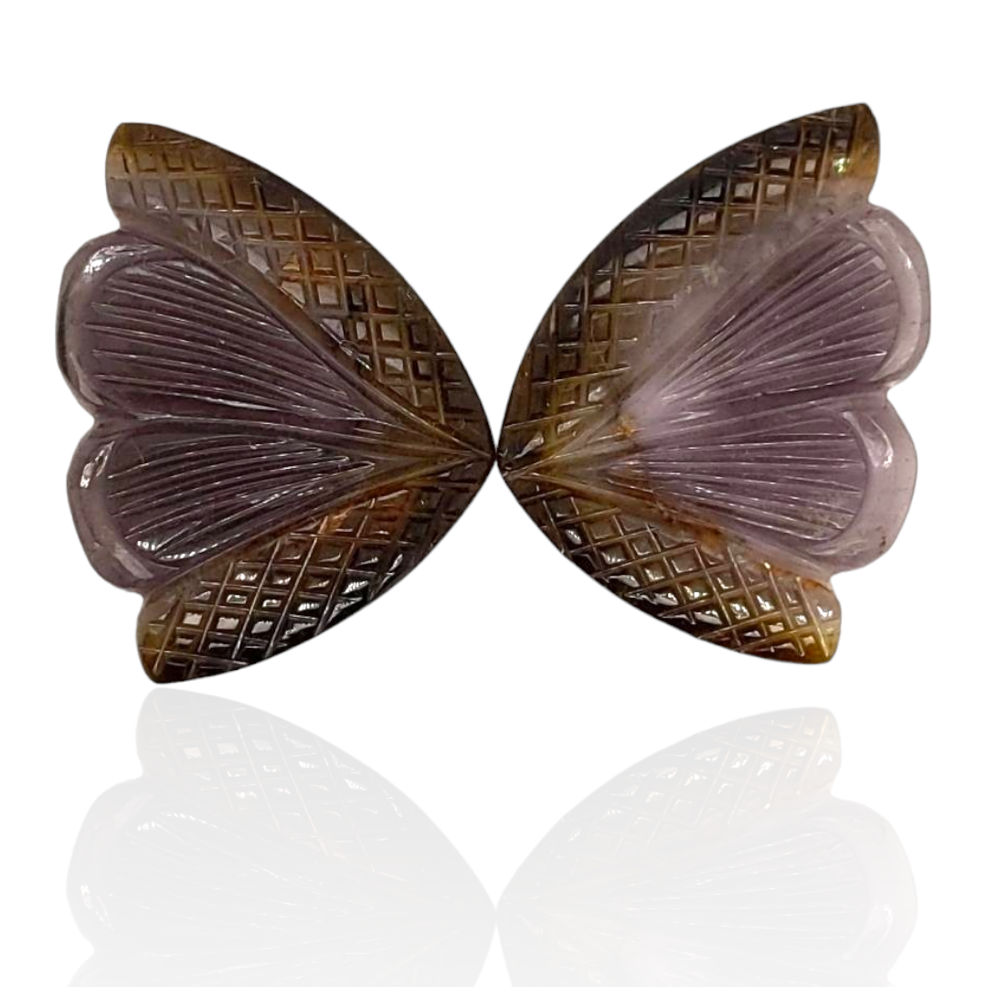 Natural Watermelon Tourmaline Butterfly Carved Pair | Size:30x23mm - The LabradoriteKing