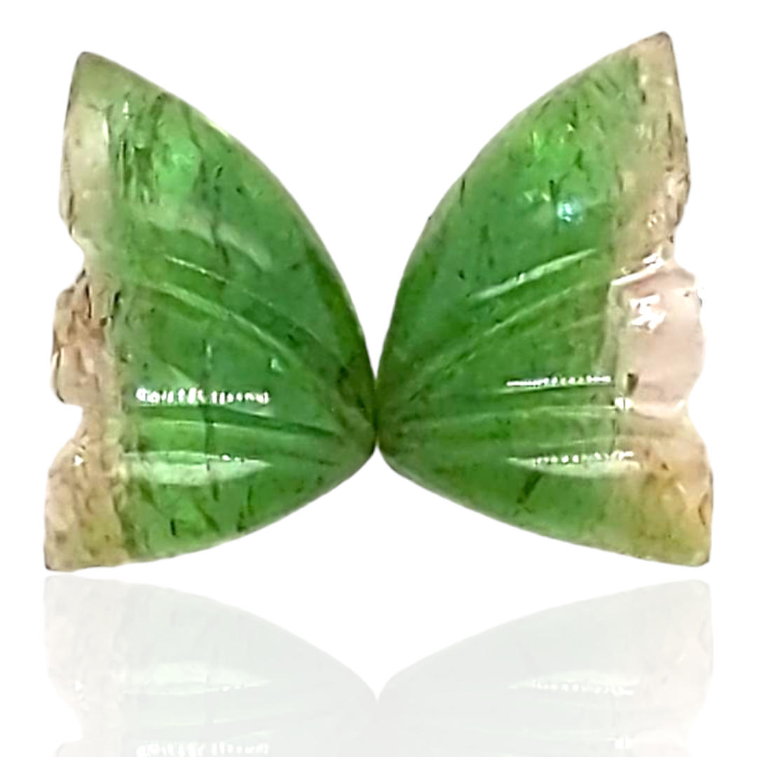 Natural Watermelon Tourmaline Butterfly Carved Pair | Size:12x7mm - The LabradoriteKing