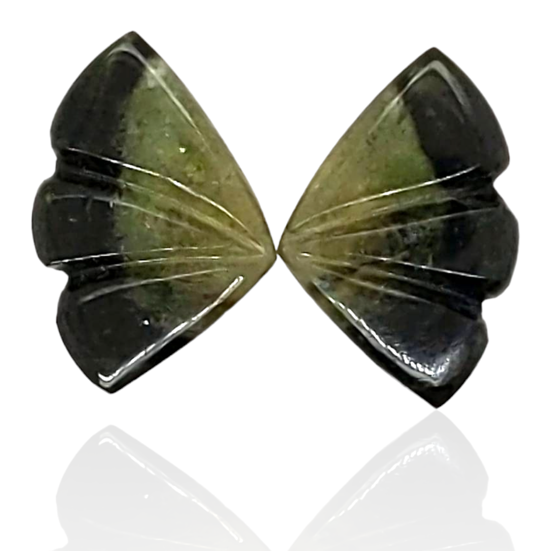 Natural Watermelon Tourmaline Butterfly Carved Pair | Size:14x9mm - The LabradoriteKing