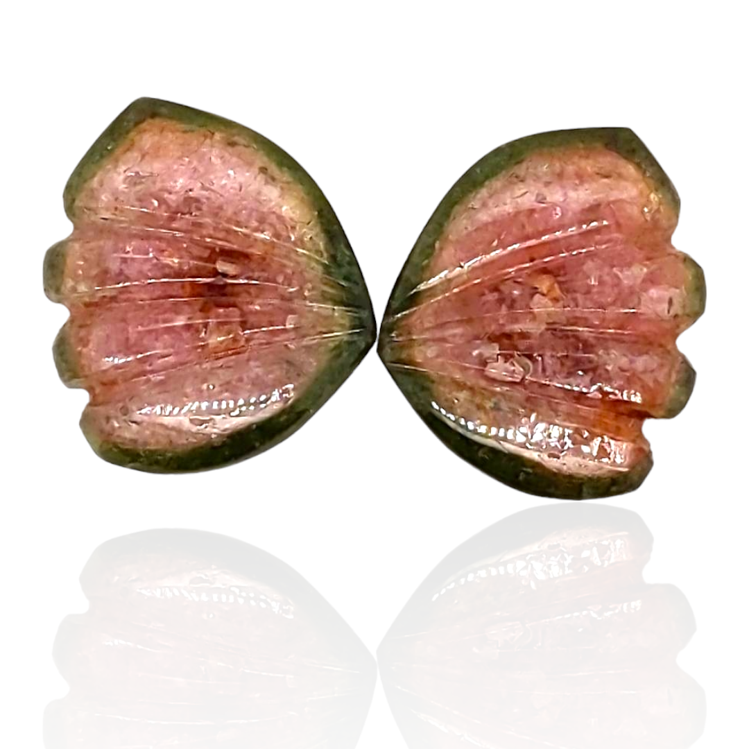 Natural Watermelon Tourmaline Butterfly Carved Pair | Size:15x14mm - The LabradoriteKing