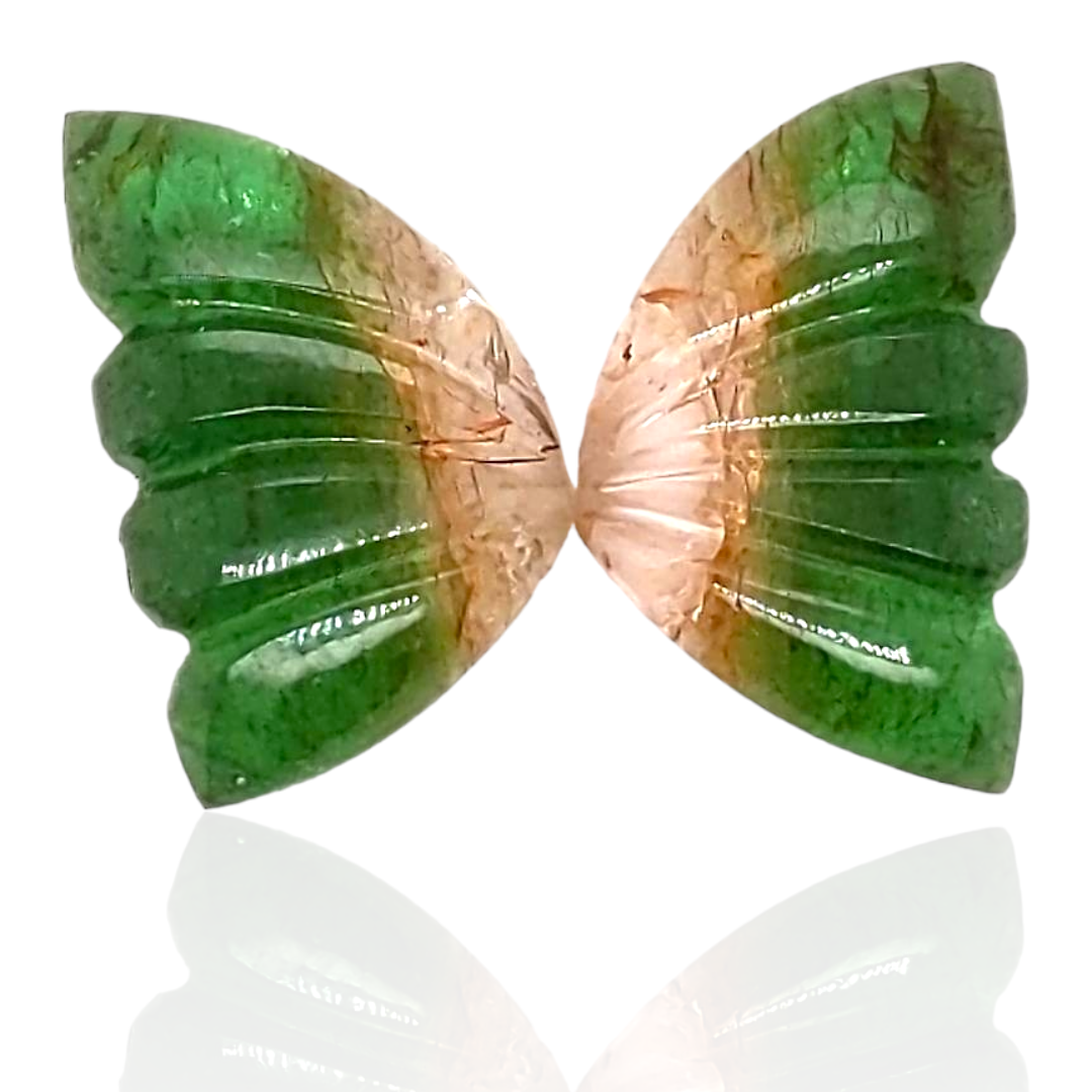 Natural Watermelon Tourmaline Butterfly Carved Pair | Size:18x11mm - The LabradoriteKing