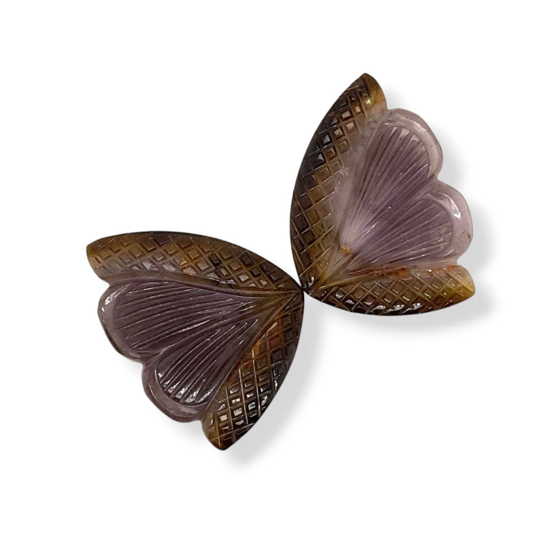 Natural Watermelon Tourmaline Butterfly Carved Pair | Size:30x23mm - The LabradoriteKing