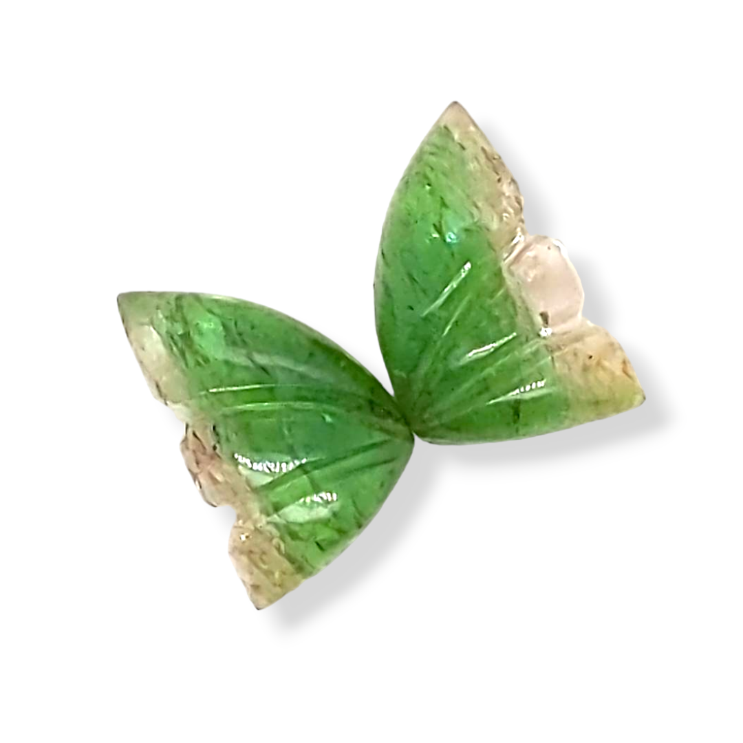 Natural Watermelon Tourmaline Butterfly Carved Pair | Size:12x7mm - The LabradoriteKing