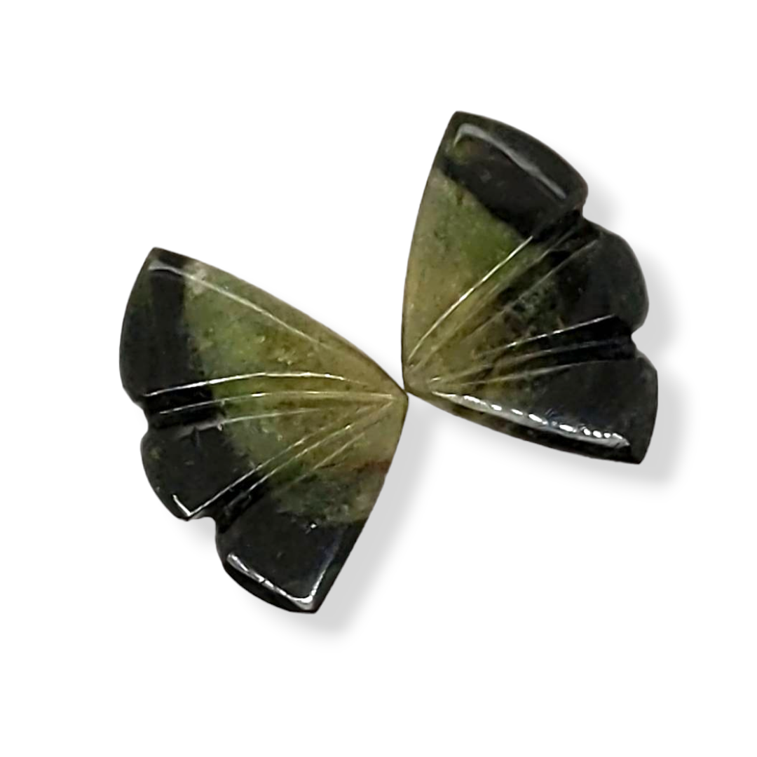 Natural Watermelon Tourmaline Butterfly Carved Pair | Size:14x9mm - The LabradoriteKing
