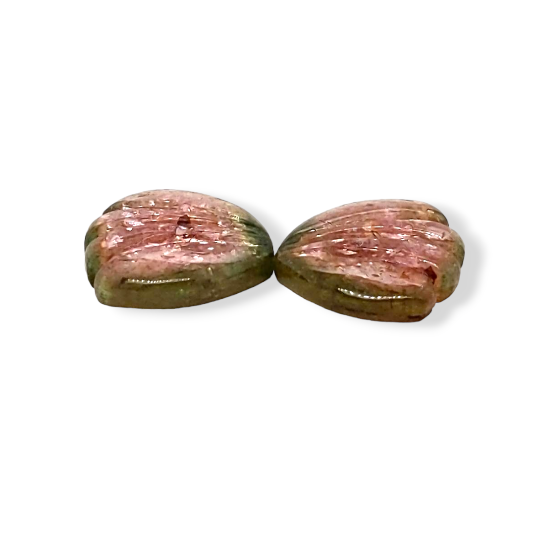 Natural Watermelon Tourmaline Butterfly Carved Pair | Size:15x14mm - The LabradoriteKing