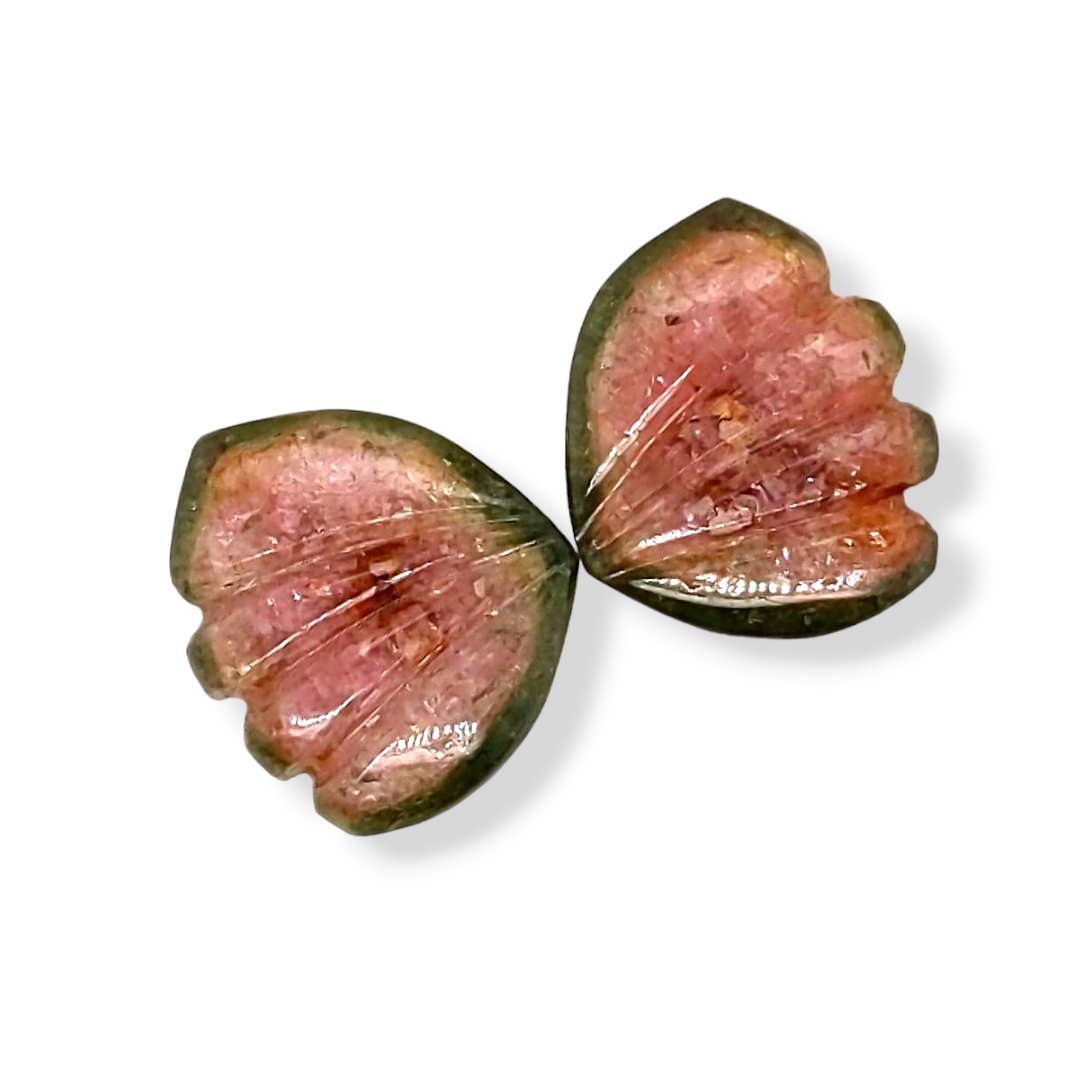 Natural Watermelon Tourmaline Butterfly Carved Pair | Size:15x14mm - The LabradoriteKing