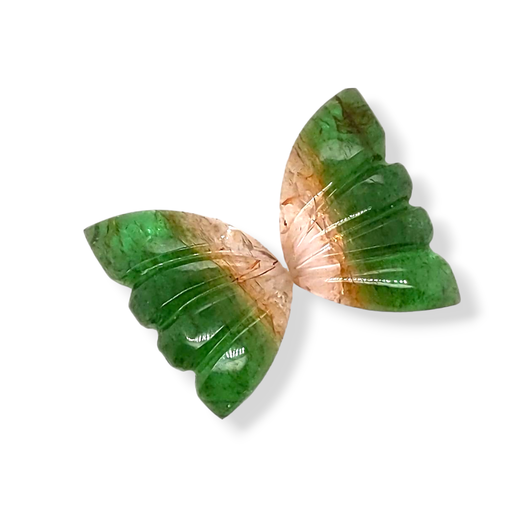 Natural Watermelon Tourmaline Butterfly Carved Pair | Size:18x11mm - The LabradoriteKing