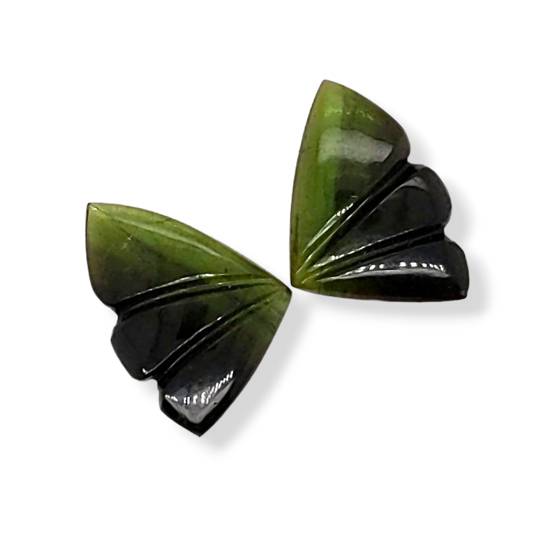 Natural Watermelon Tourmaline Butterfly Carved Pair | Size:15x11mm - The LabradoriteKing
