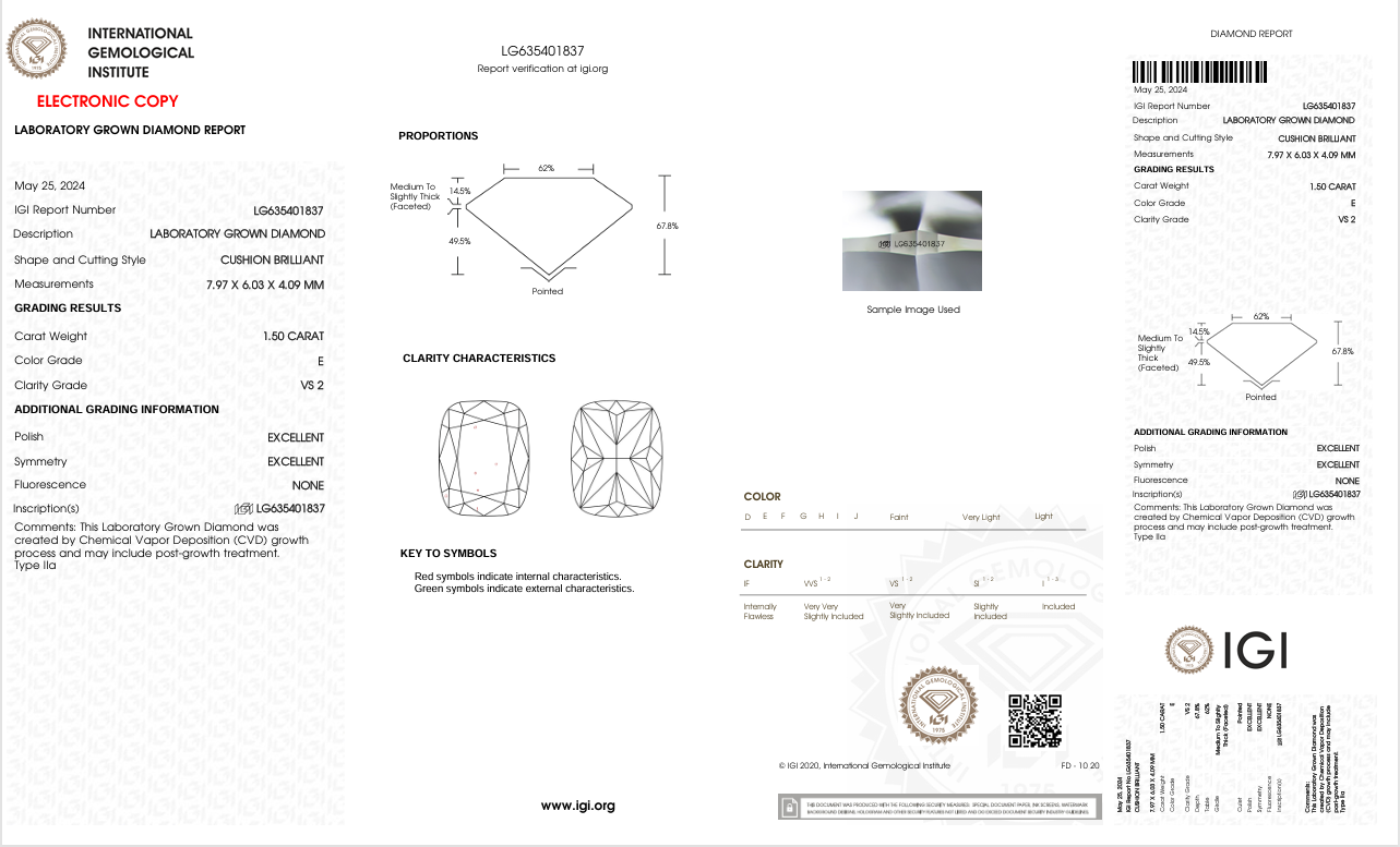 Lab Diamond Cushion Cut | EX Cut | VS2 | E Color | IGI Certified with Engraving - The LabradoriteKing