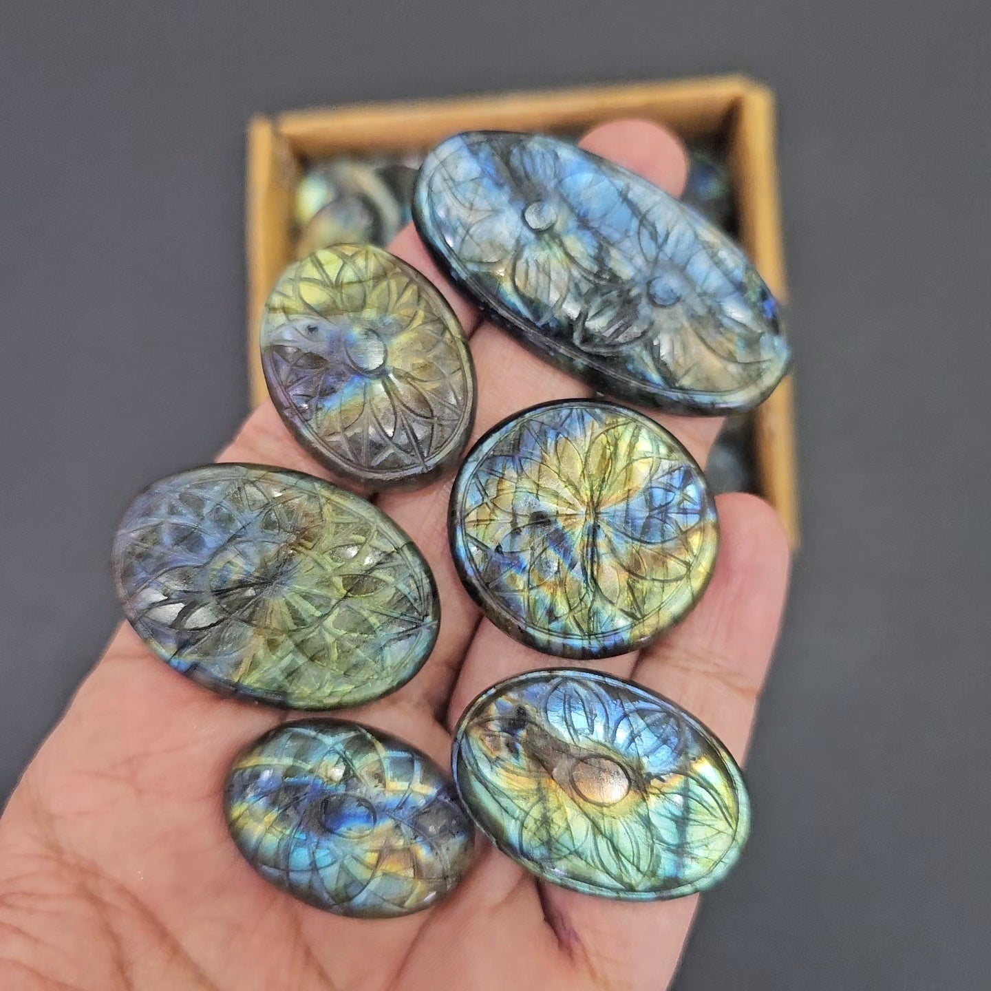500 Grams of Carved Labradorite Cabochons | 35-45 pieced - The LabradoriteKing