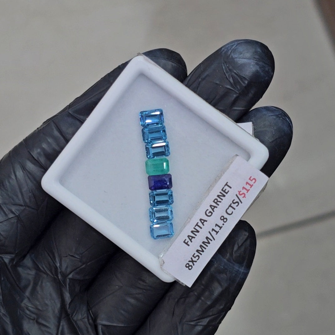 8 Pcs Natural Blue Topaz, Emerald & blue Sapphire Faceted  | Rectangle | 8x5mm - The LabradoriteKing