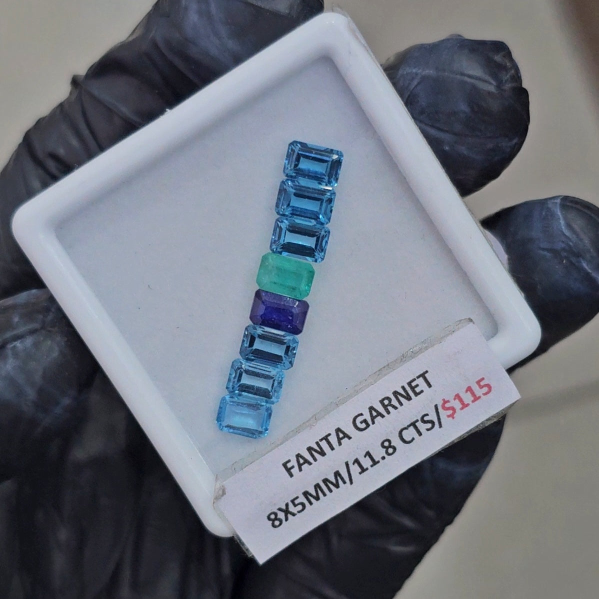 8 Pcs Natural Blue Topaz, Emerald & blue Sapphire Faceted  | Rectangle | 8x5mm - The LabradoriteKing