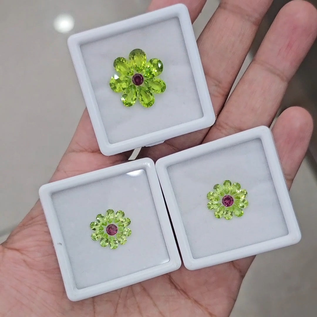 3 Boxes of Natural Peridot & Garnet Pendant Earrings Sets | Mixed Shapes | 4–8mm Faceted Gemstones - The LabradoriteKing