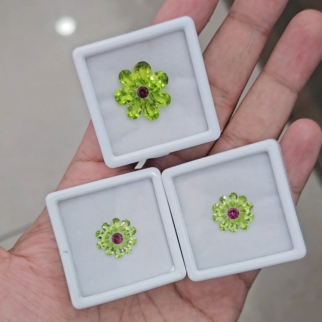 3 Boxes of Natural Peridot & Garnet Pendant Earrings Sets | Mixed Shapes | 4–8mm Faceted Gemstones - The LabradoriteKing