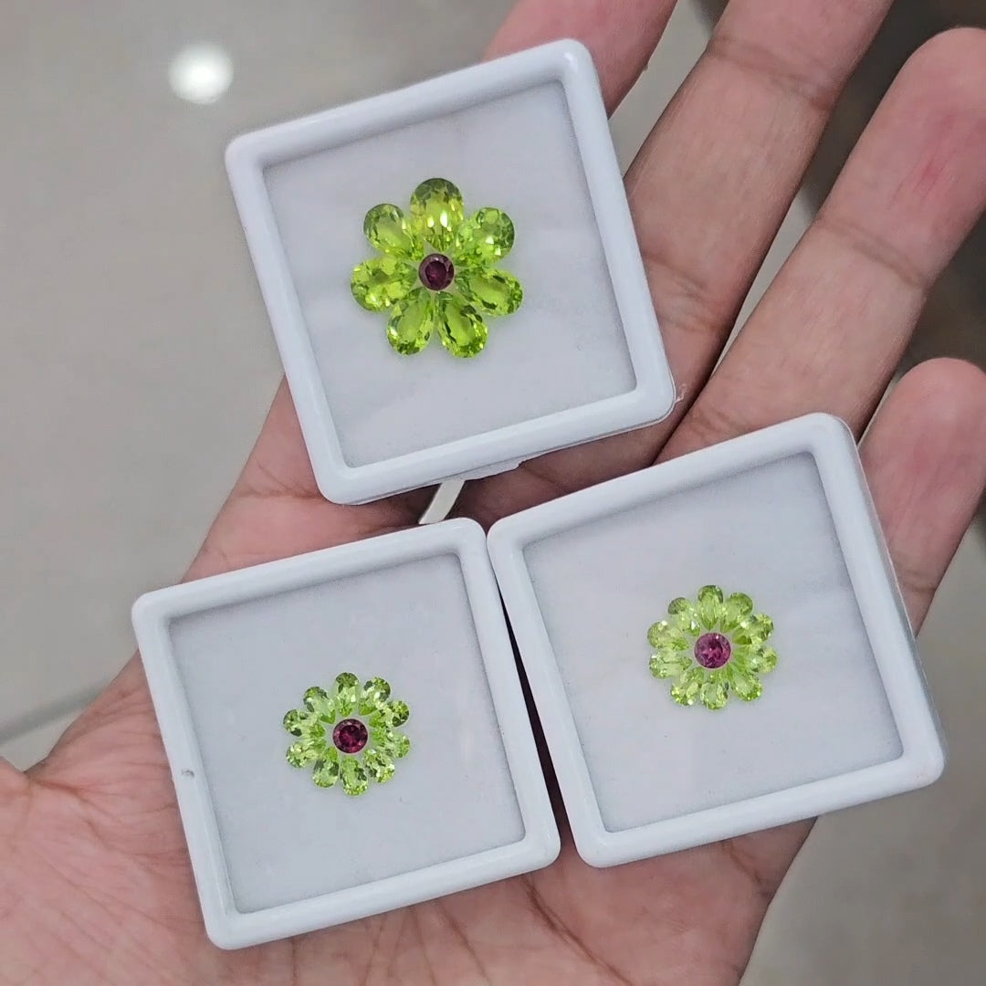 3 Boxes of Natural Peridot & Garnet Pendant Earrings Sets | Mixed Shapes | 4–8mm Faceted Gemstones - The LabradoriteKing