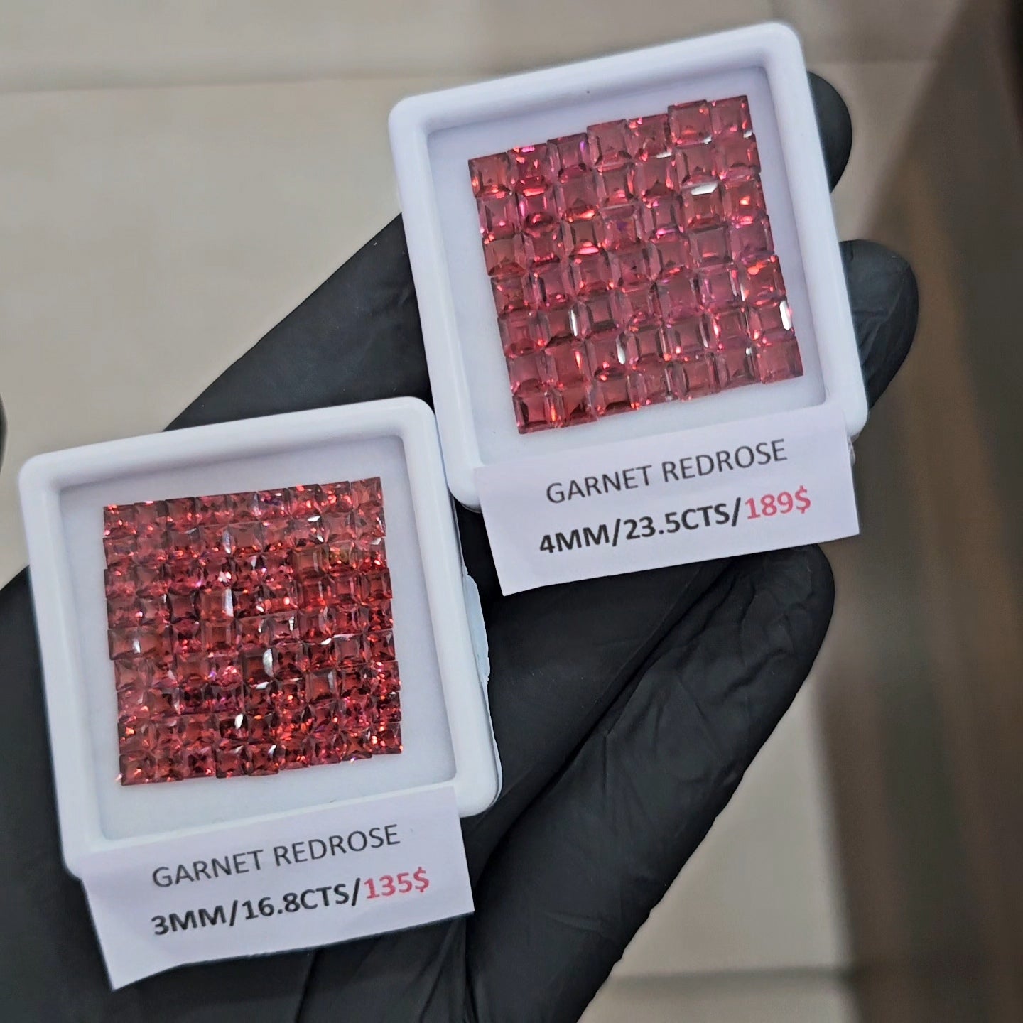 Natural Redrose Garnet | Square | Size: 3-4mm - The LabradoriteKing