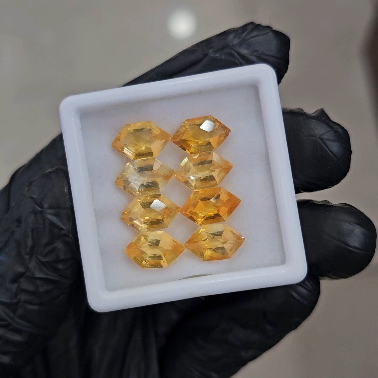 8Pcs of Natural Citrine Checker Cut | Fancy | Size: 12x7mm - The LabradoriteKing
