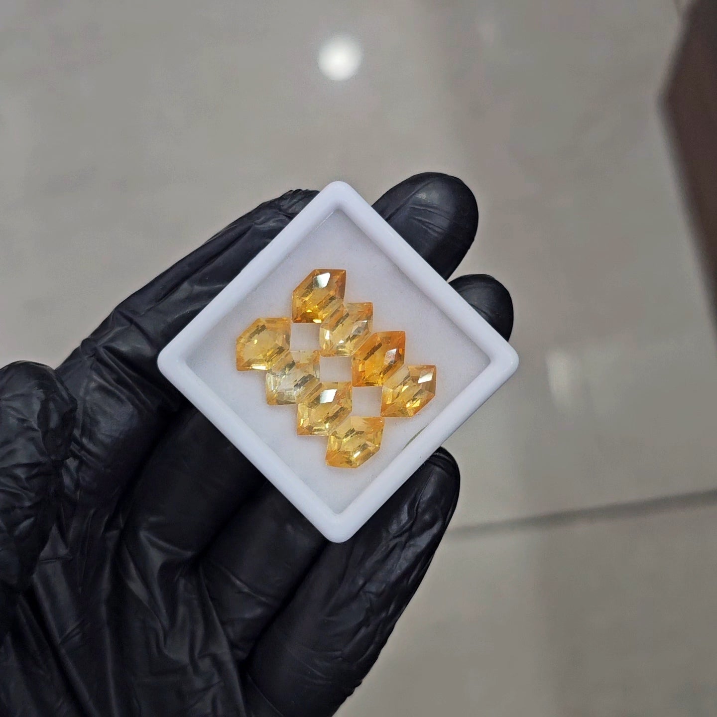 8Pcs of Natural Citrine Checker Cut | Fancy | Size: 12x7mm - The LabradoriteKing