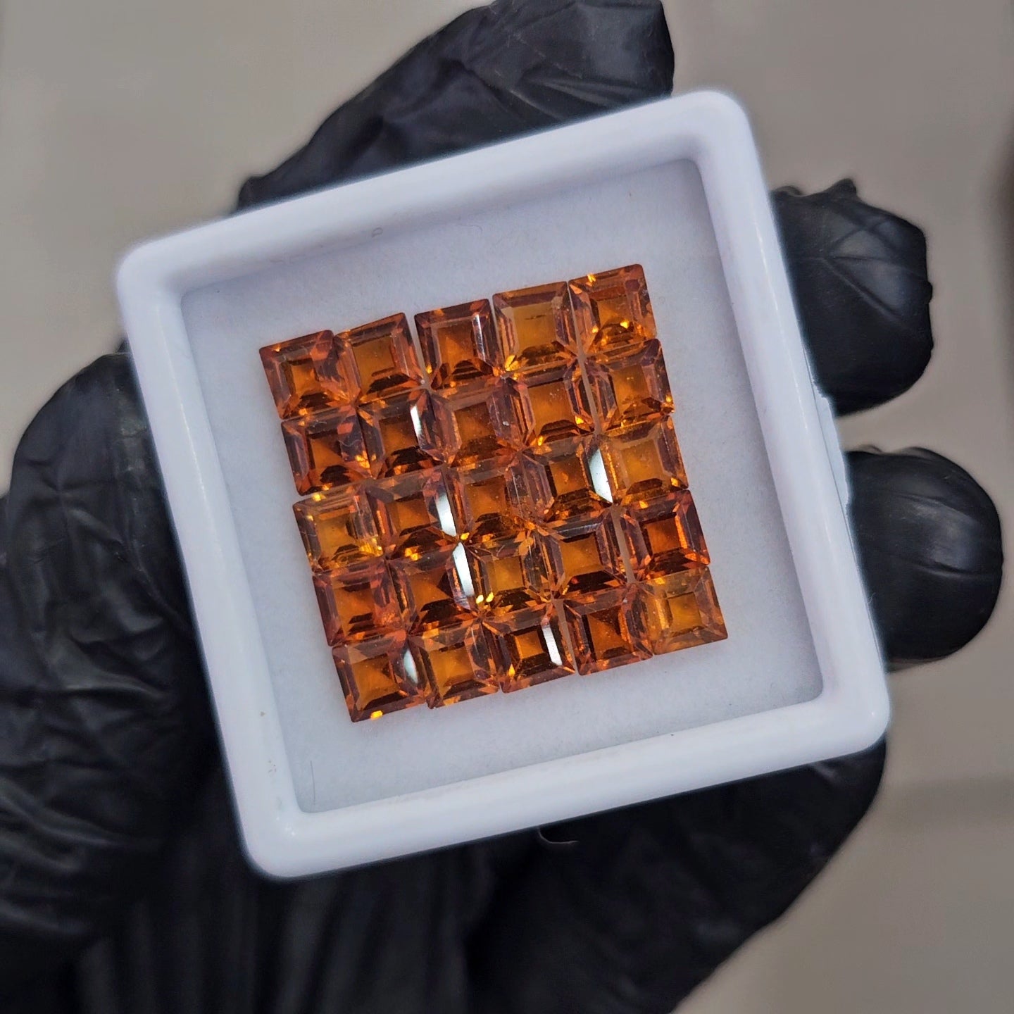 25Pcs of Natural Orange Garnet Faceted | Square | Size: 5mm - The LabradoriteKing