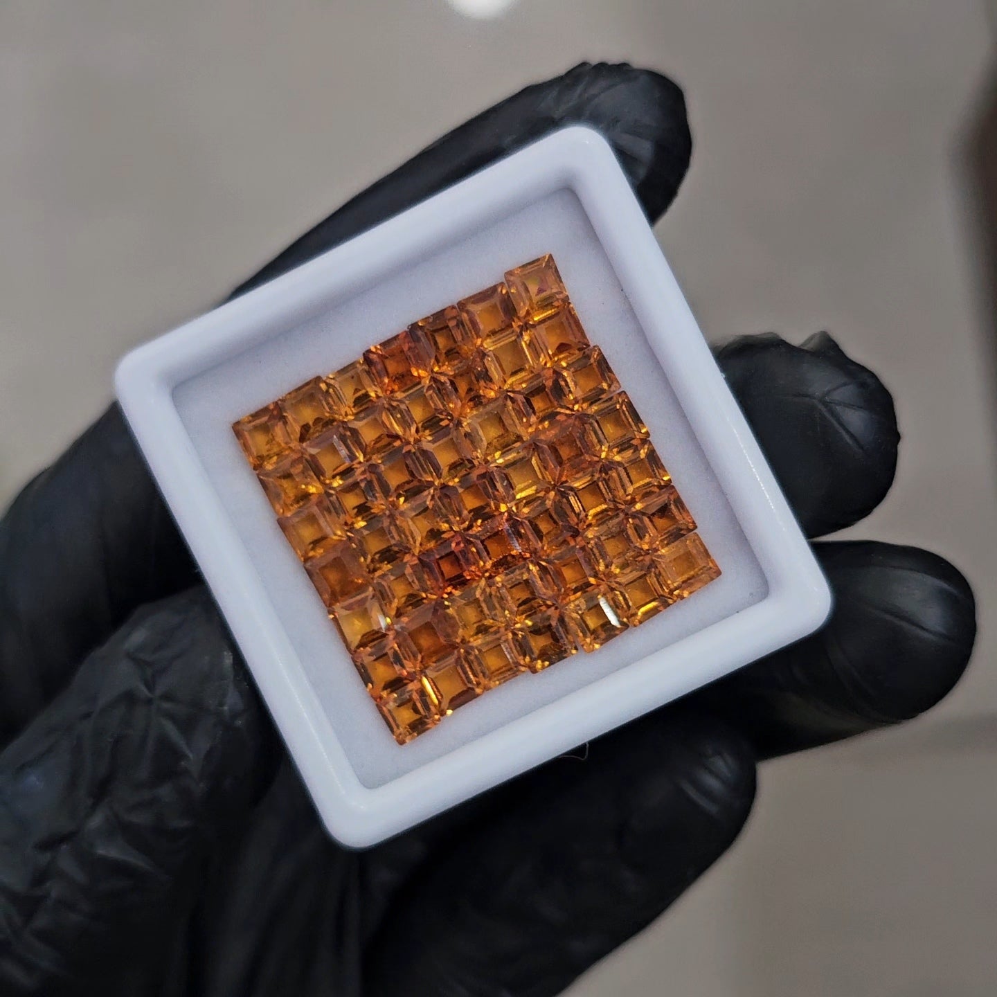 49Pcs of Natural Orange Garnet Faceted | Square | Size: 4mm - The LabradoriteKing