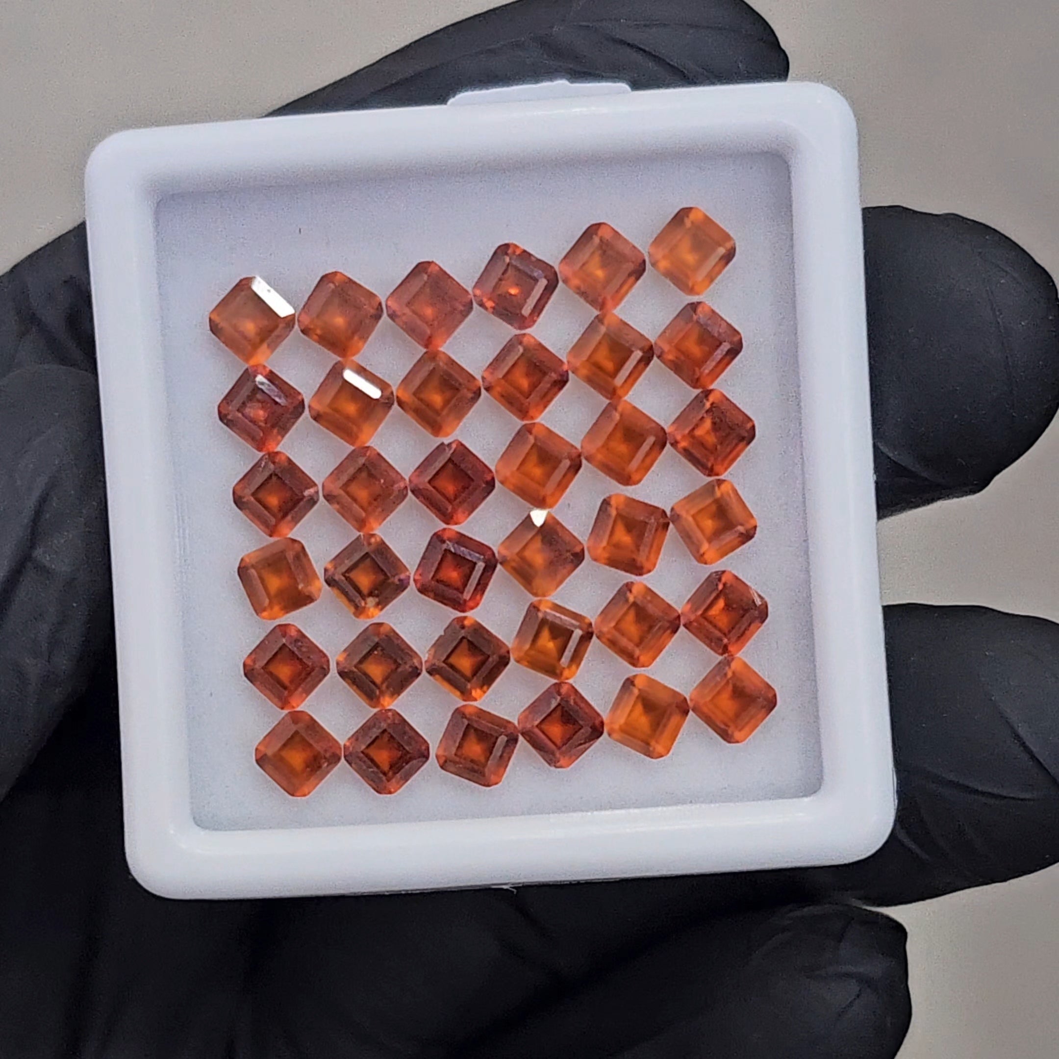 36Pcs of Natural Orange Garnet Faceted | Square | Size: 4mm - The LabradoriteKing