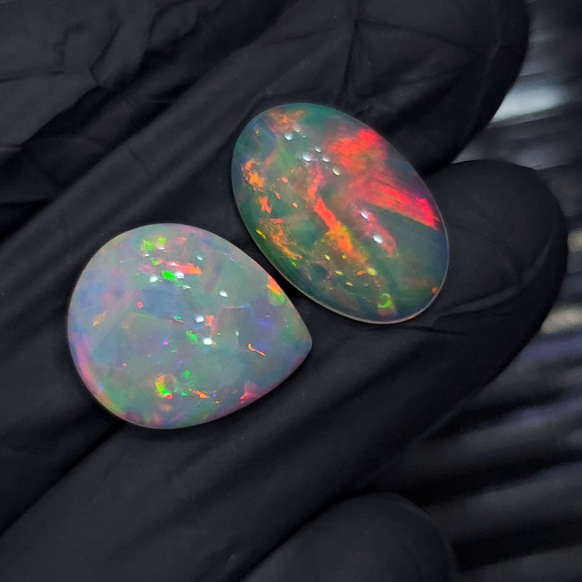 2pcs Natural Ethiopian Opal Cabochon | Oval & Teardrop | Size: 18-19mm - The LabradoriteKing
