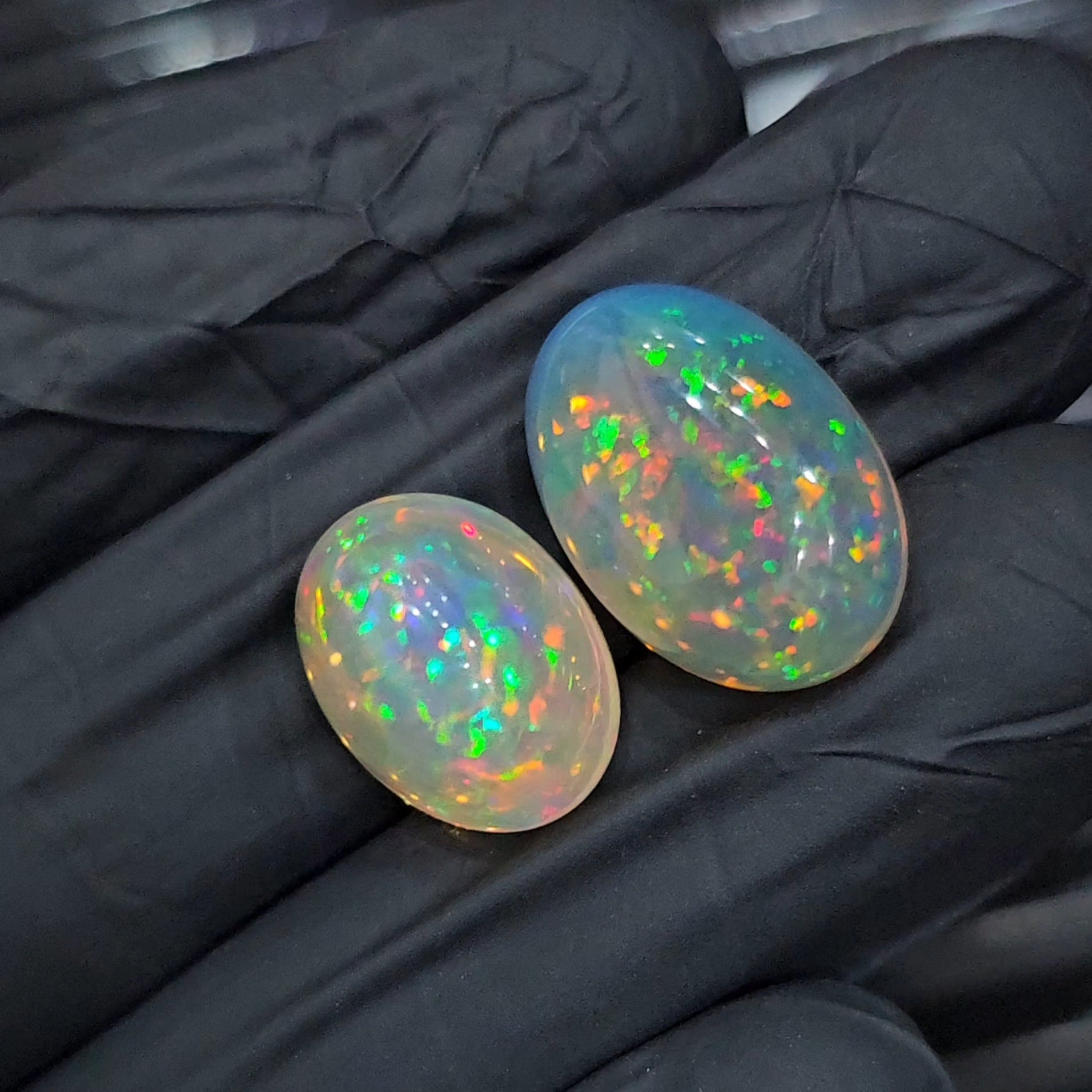 2pcs Natural Ethiopian Opal Cabochon | Oval | Size: 16-19mm - The LabradoriteKing
