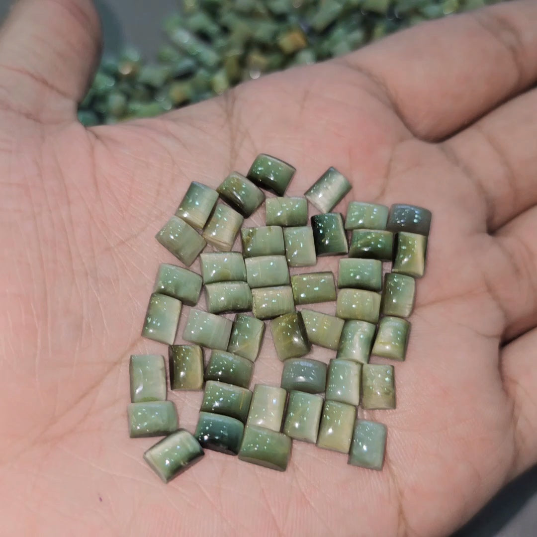 35 Pcs Cats eye Natural Chroprhase | 7x5mm Rectangles