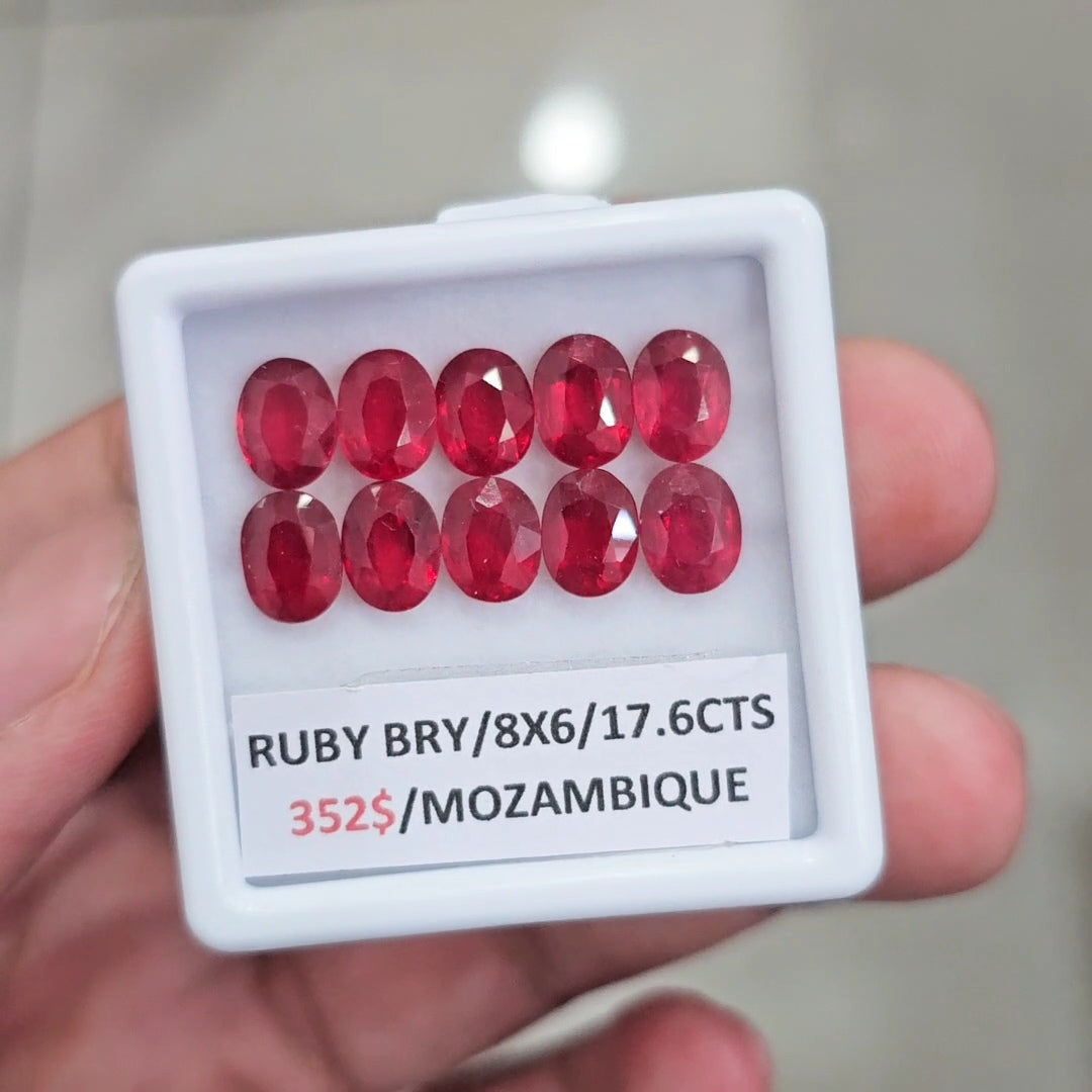10Pcs of Natural Mozambique Ruby Faceted  | Oval | Size: 8x6mm - The LabradoriteKing
