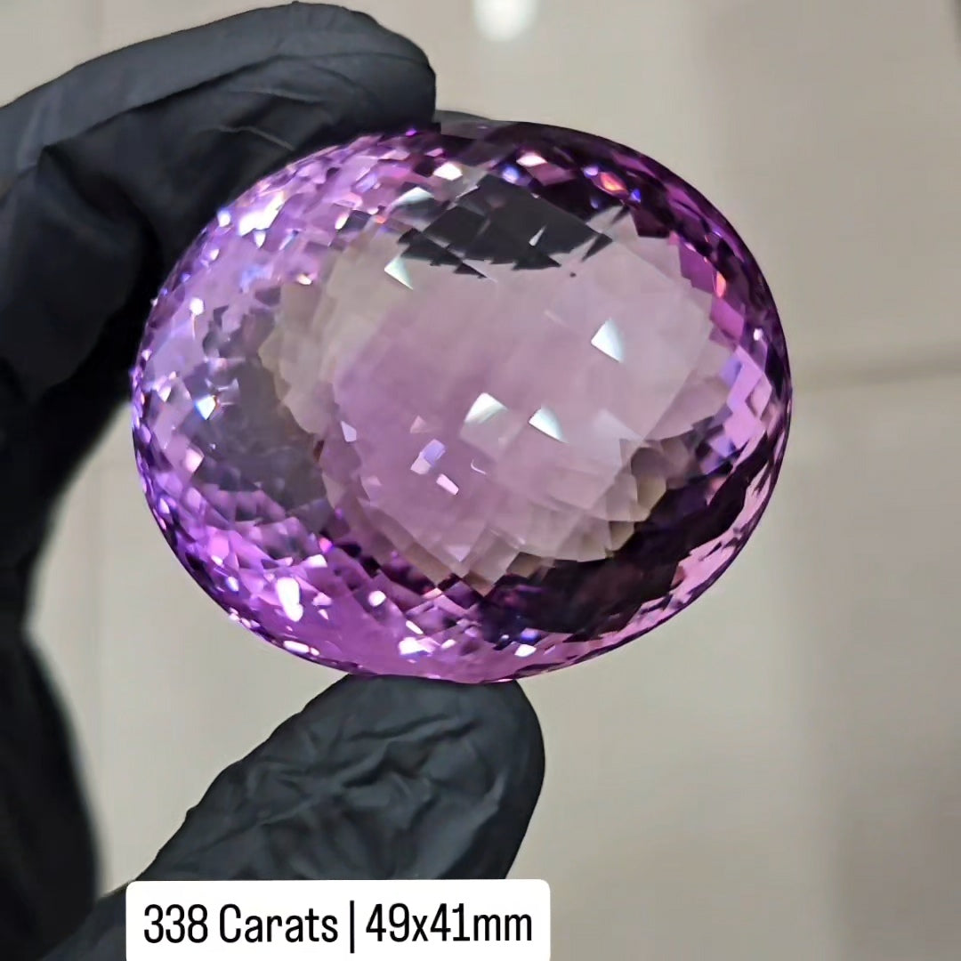 338Cts | Natural Big Size Lavender Amethyst Checker Cut | Oval | 49x41mm - The LabradoriteKing