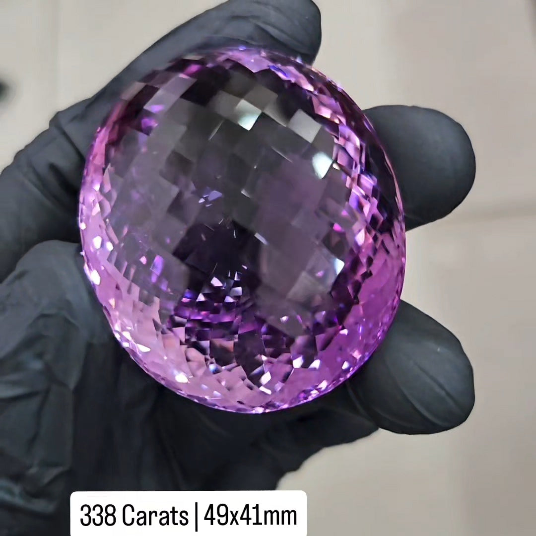 338Cts | Natural Big Size Lavender Amethyst Checker Cut | Oval | 49x41mm - The LabradoriteKing