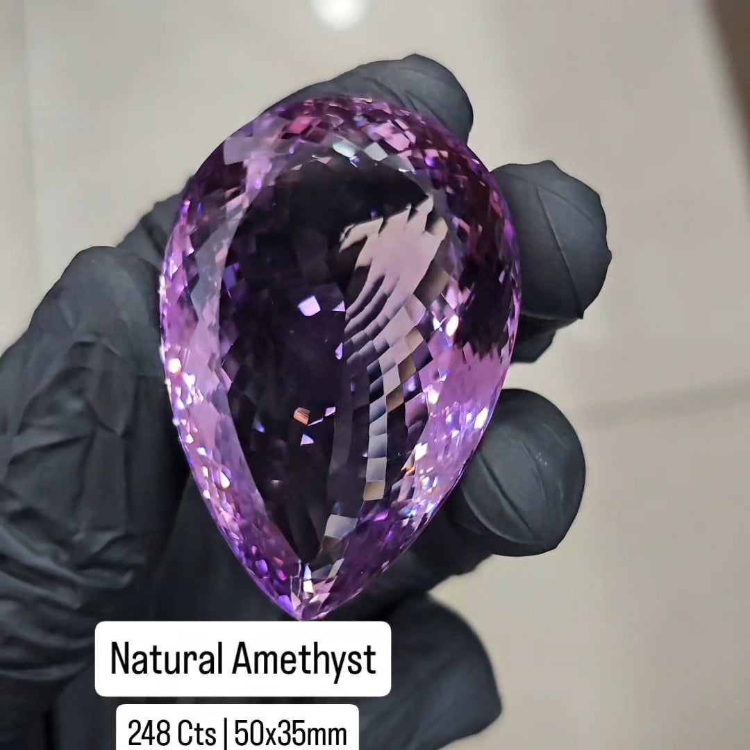 247Cts | Natural Big Size Lavender Amethyst Faceted | Pear | 50x35mm - The LabradoriteKing