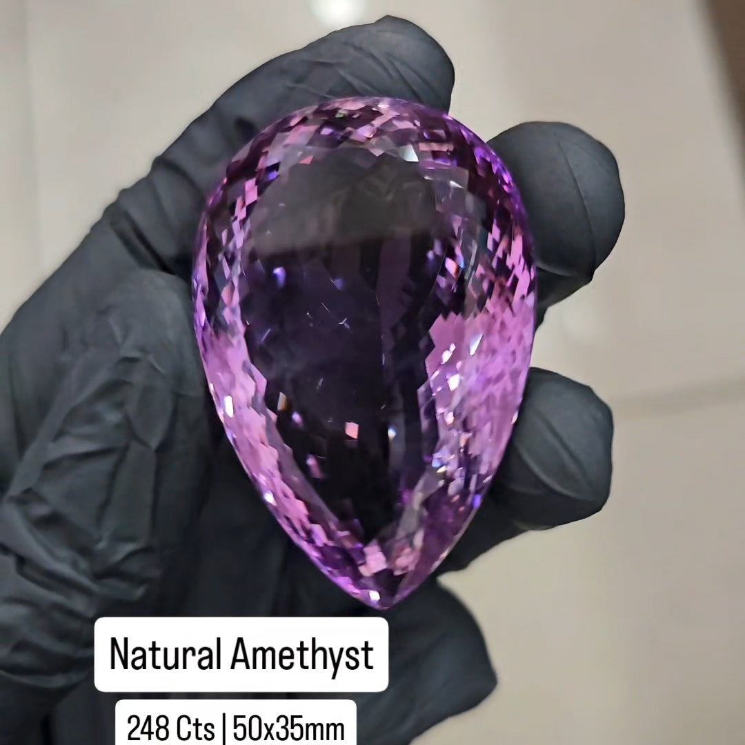 247Cts | Natural Big Size Lavender Amethyst Faceted | Pear | 50x35mm - The LabradoriteKing