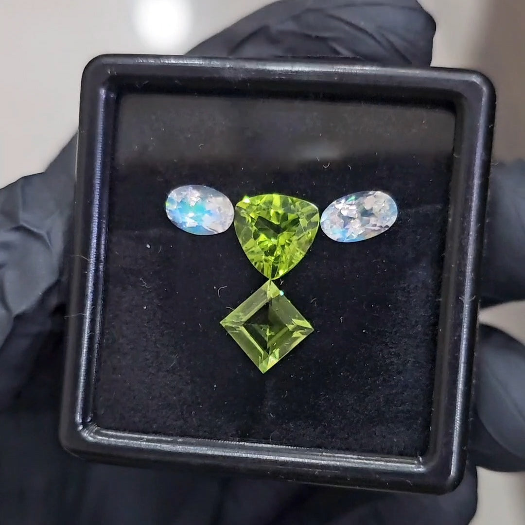 4Pcs of Natural Peridot & Madagascar Moonstones Faceted | Mix Shape | Size: 7-9mm - The LabradoriteKing