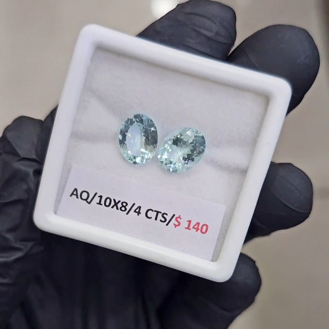 2Pcs of Natural Aquamarine Faceted | Oval | Size: 10x8mm - The LabradoriteKing
