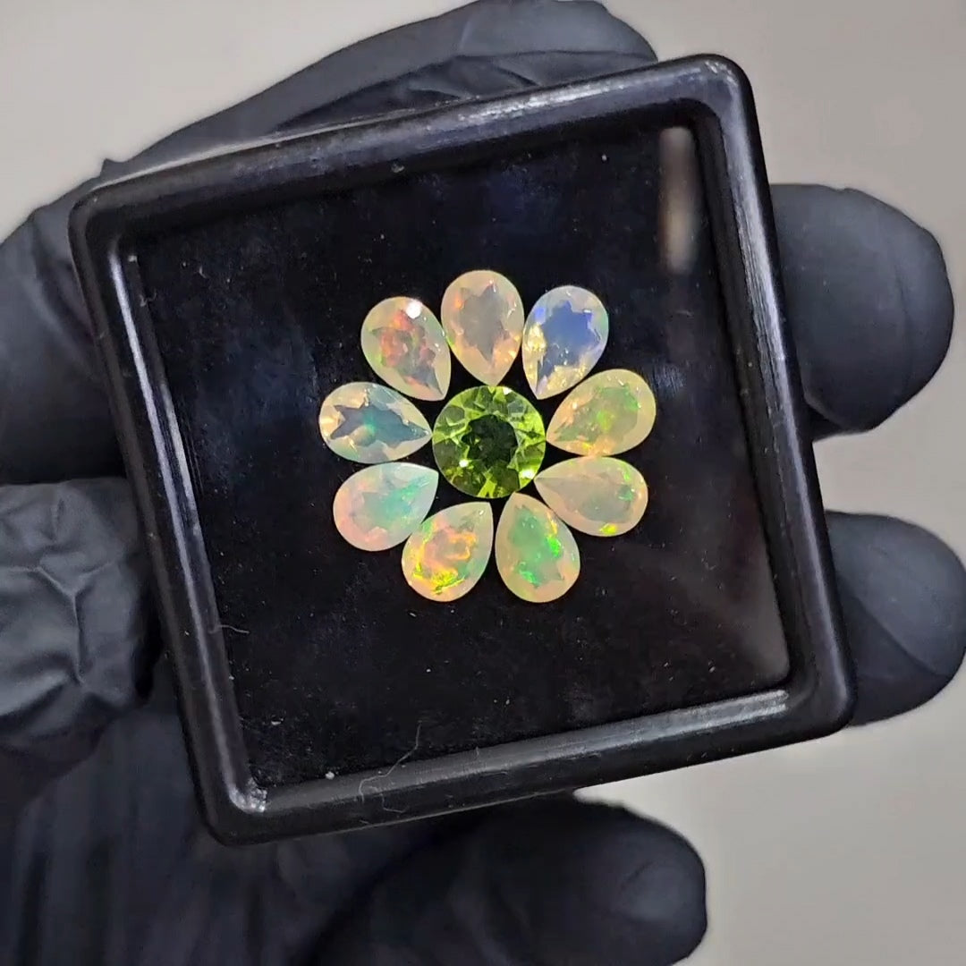 10Pcs of Natural Peridot & Opal Faceted | Round & Pear | Size: 7mm - The LabradoriteKing