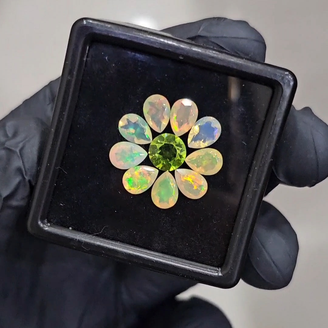 10Pcs of Natural Peridot & Opal Faceted | Round & Pear | Size: 7mm - The LabradoriteKing