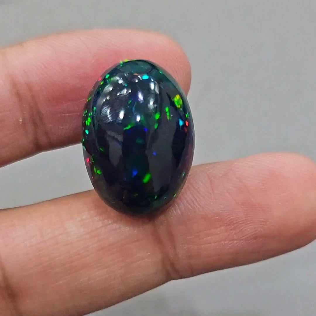 Natural Ethiopian Black Smoked Opal Cabochon | Oval | Size: 23x17mm | 21.60Cts - The LabradoriteKing