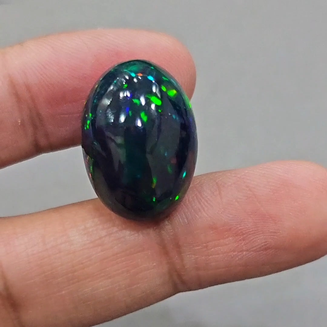 Natural Ethiopian Black Smoked Opal Cabochon | Oval | Size: 23x17mm | 21.60Cts - The LabradoriteKing