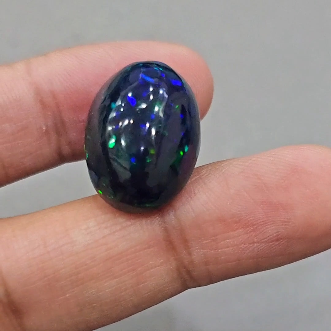 Natural Ethiopian Black Smoked Opal Cabochon | Oval | Size: 23x17mm | 21.60Cts - The LabradoriteKing