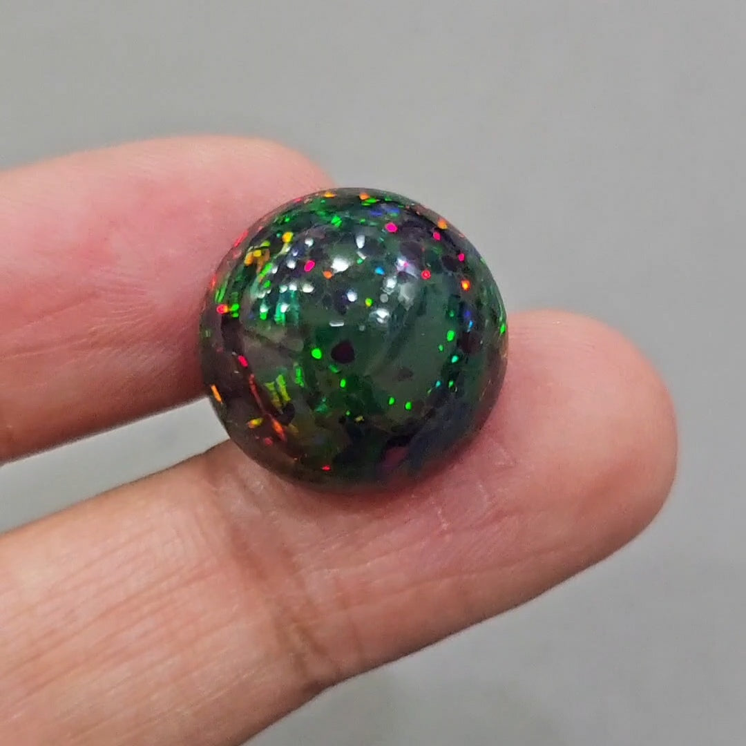 Natural Ethiopian Black Smoked Opal Cabochon | Round | Size: 18mm | 15.6 Cts - The LabradoriteKing