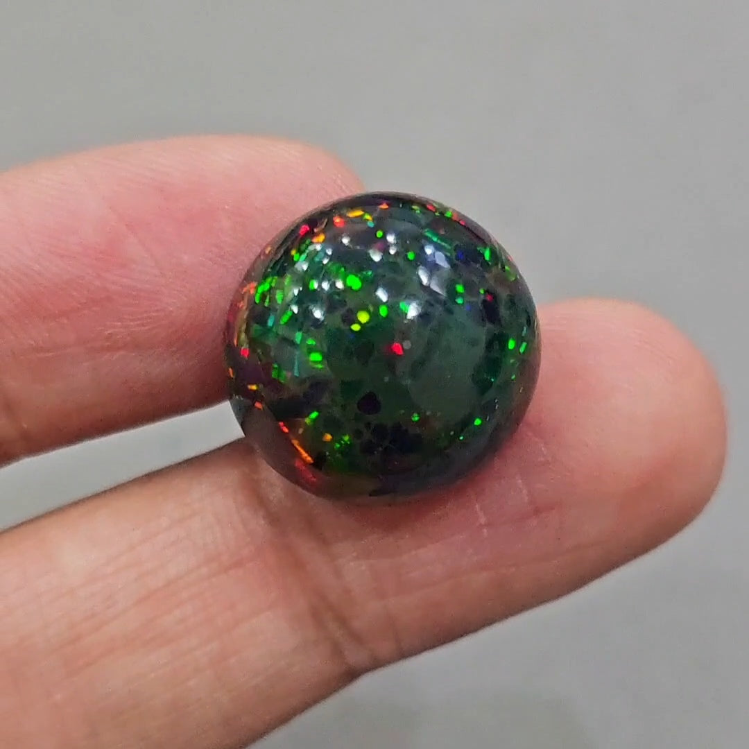 Natural Ethiopian Black Smoked Opal Cabochon | Round | Size: 18mm | 15.6 Cts - The LabradoriteKing