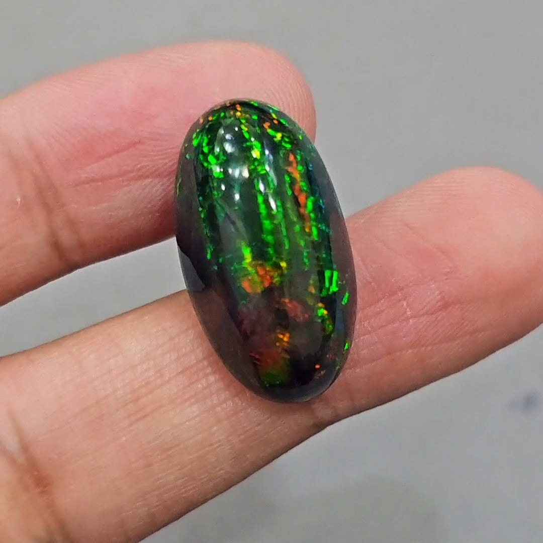 Natural Ethiopian Black Smoked Opal Cabochon | Oval | Size: 27x15mm | 22Cts - The LabradoriteKing