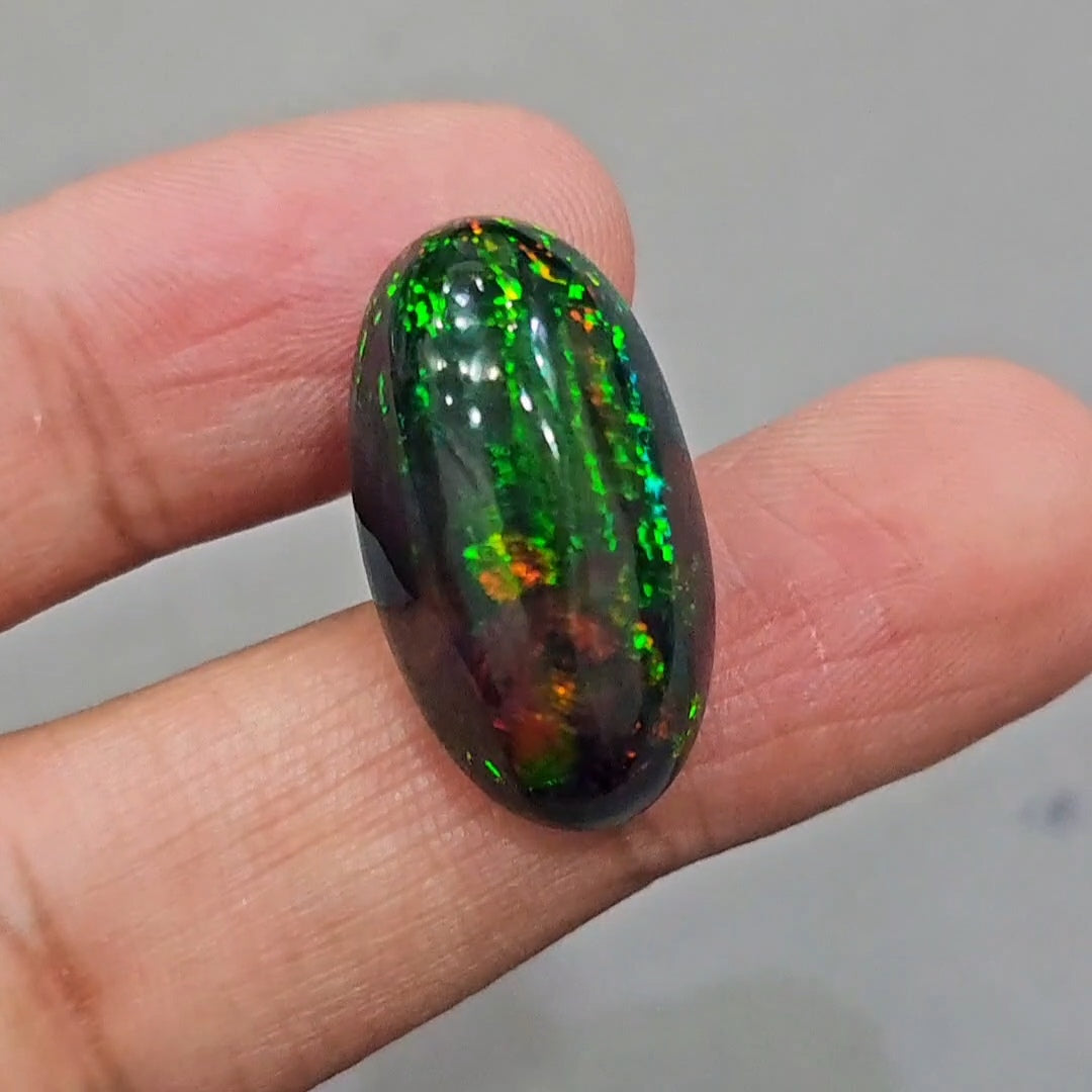 Natural Ethiopian Black Smoked Opal Cabochon | Oval | Size: 27x15mm | 22Cts - The LabradoriteKing