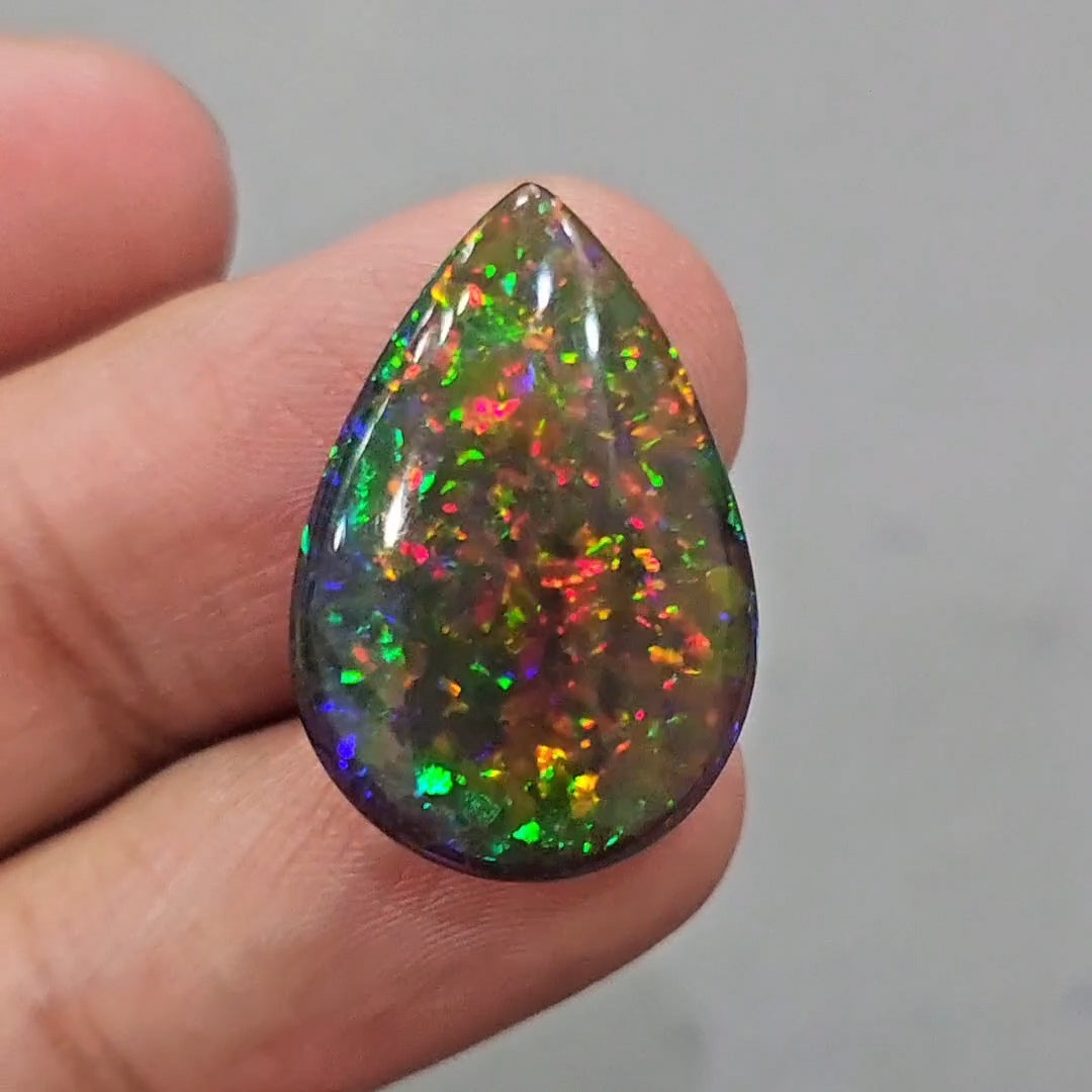 Natural Ethiopian Black Smoked Opal Cabochon | Pear | Size: 25x17mm | 10.5Cts - The LabradoriteKing