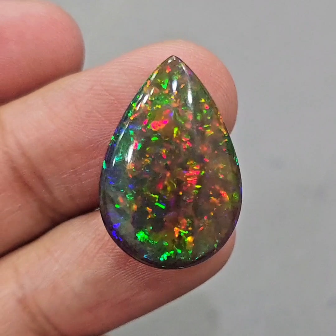 Natural Ethiopian Black Smoked Opal Cabochon | Pear | Size: 25x17mm | 10.5Cts - The LabradoriteKing