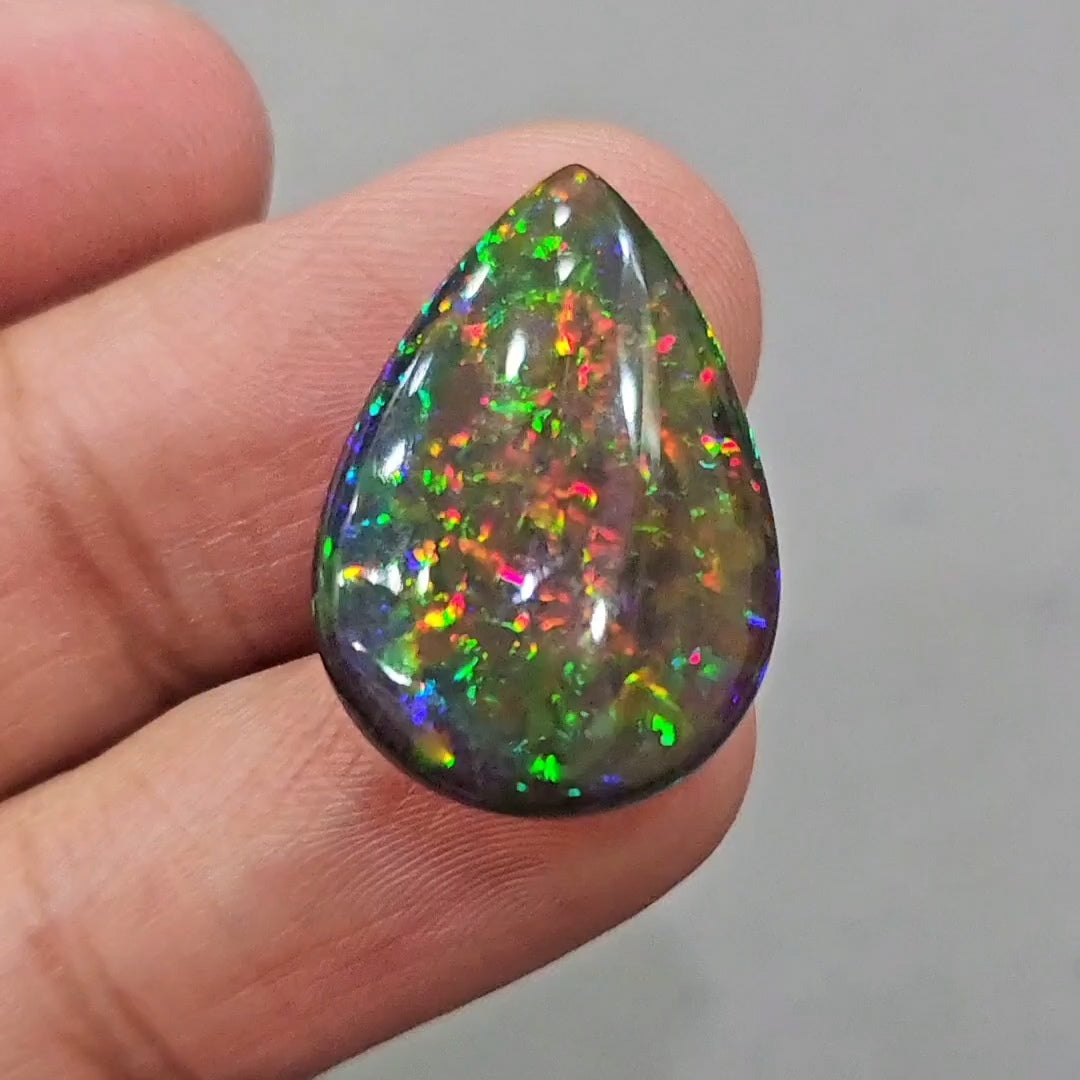 Natural Ethiopian Black Smoked Opal Cabochon | Pear | Size: 25x17mm | 10.5Cts - The LabradoriteKing
