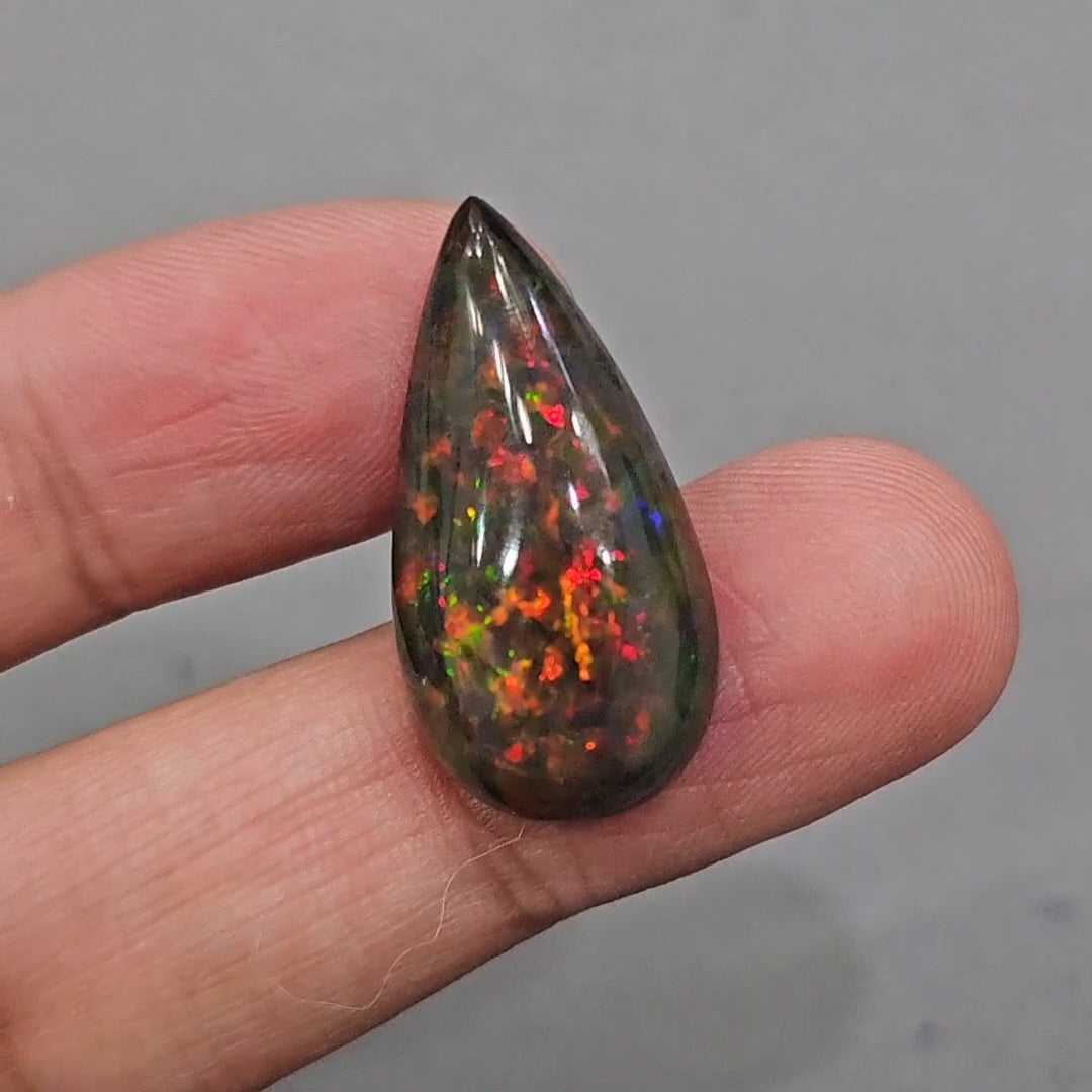 Natural Ethiopian Black Smoked Opal Cabochon | Pear | Size: 30x15mm | 14.5Cts - The LabradoriteKing