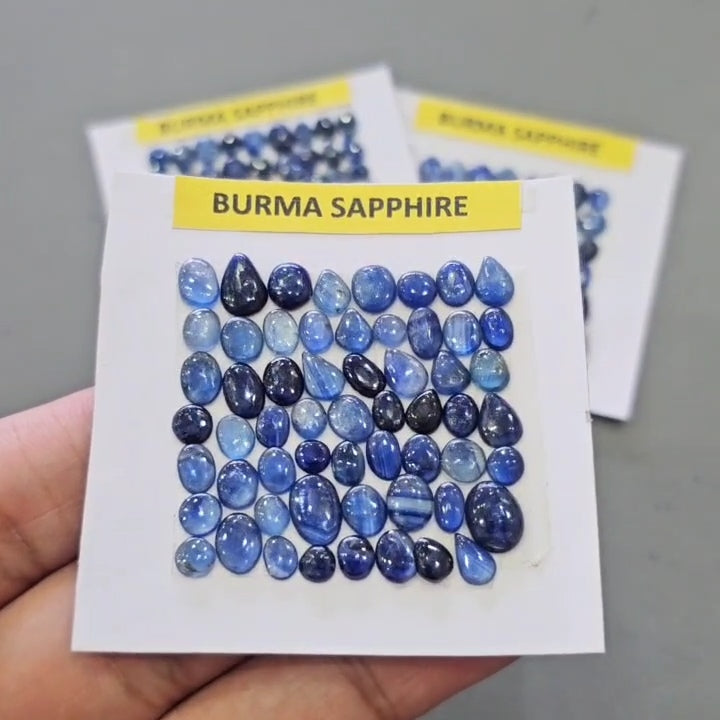1 Card of Natural Unheated Burma Sapphire Cabochons | 3–8mm | Mixed Shapes